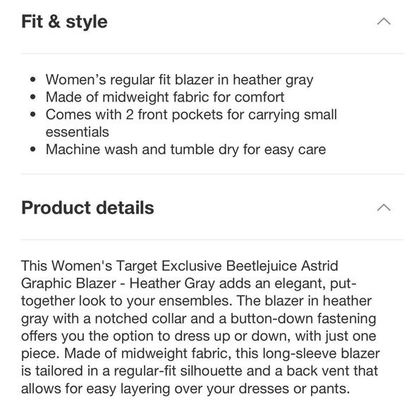 Women's Target Exclusive Beetlejuice Astrid Graphic Blazer - Heather Gray XS - Picture 5 of 8